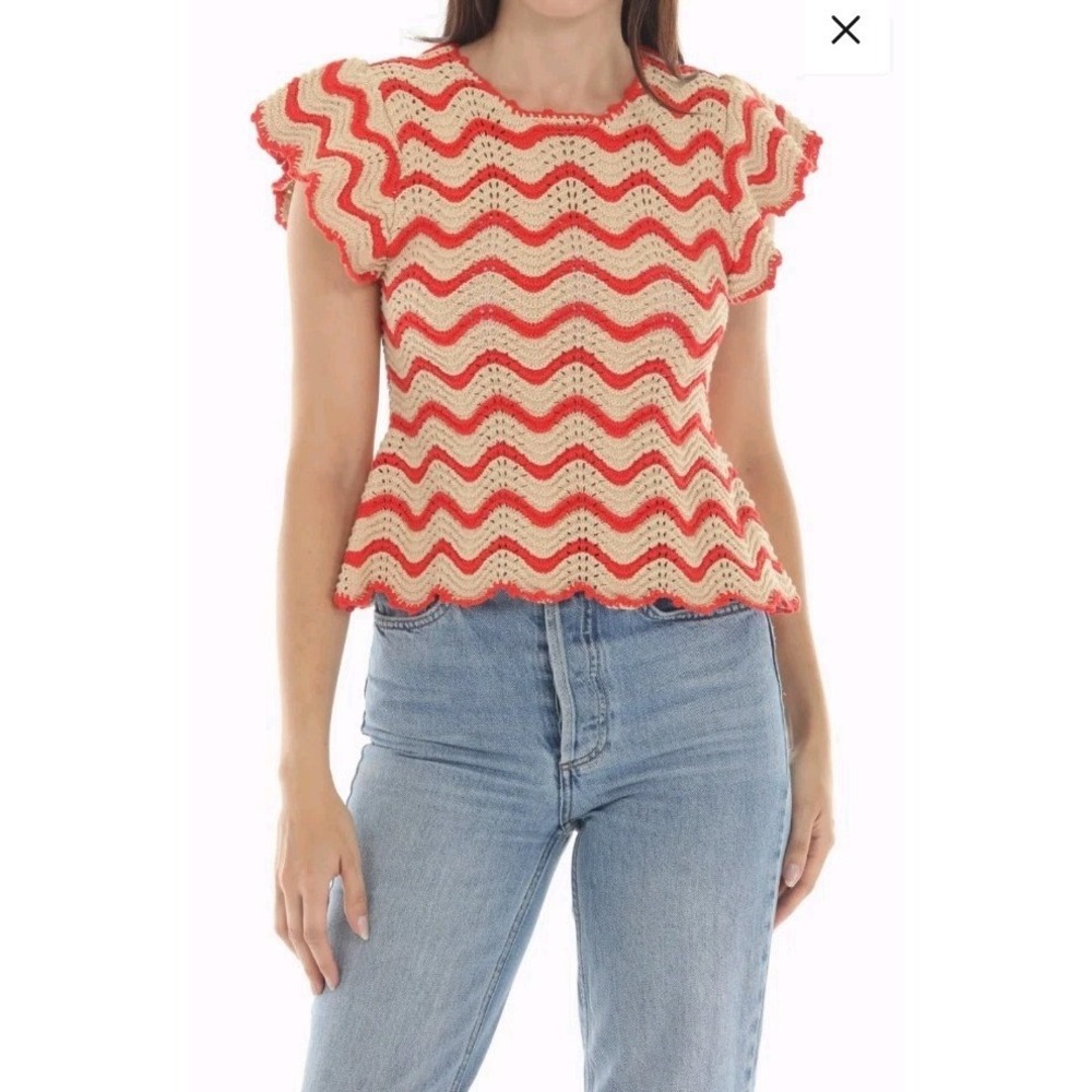 Rain & Rose Crochet Short Sleeve Sweater, Sz L, NWT